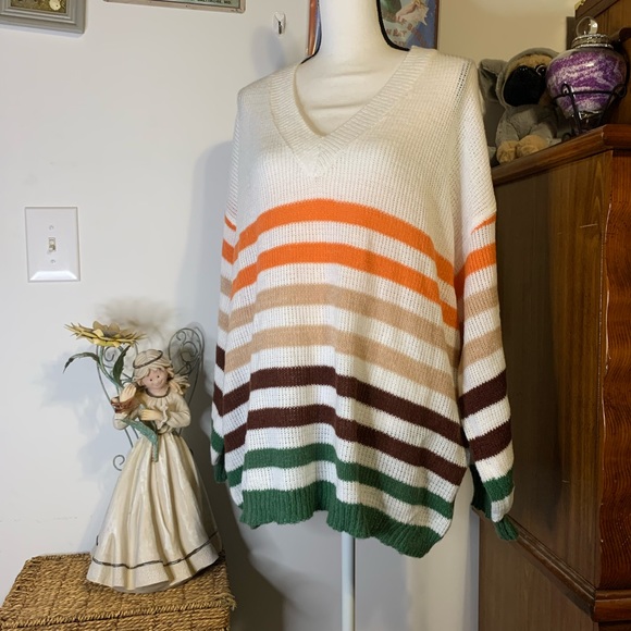 Suzanne Betro Orange Green Brown Sweater - Picture 3 of 9
